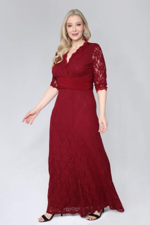 Large Size Complete Guipure Evening Dress KL26001 Claret Red - 5