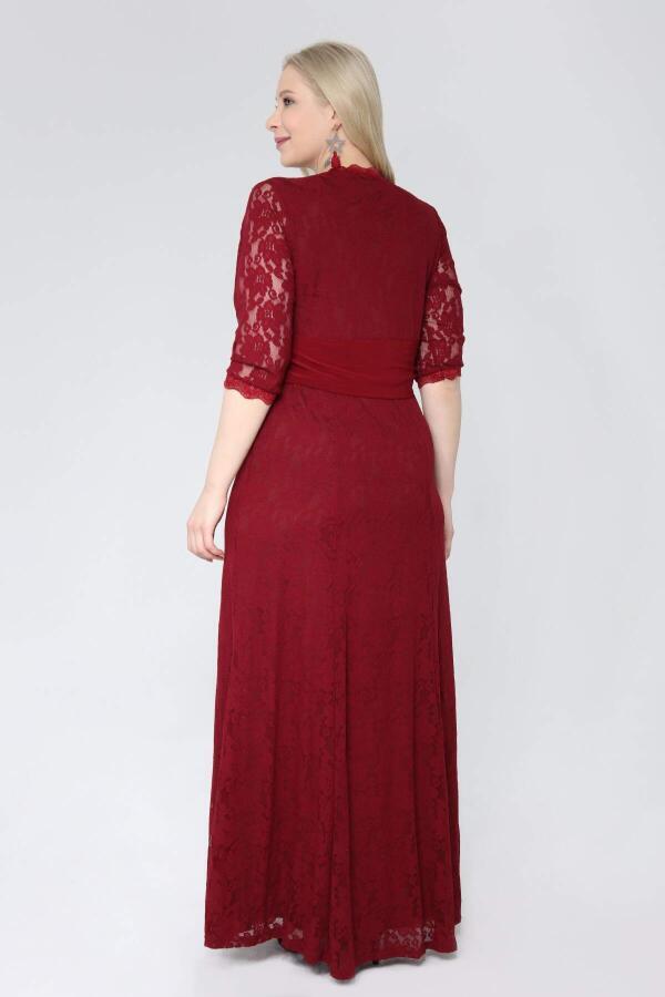 Large Size Complete Guipure Evening Dress KL26001 Claret Red - 6