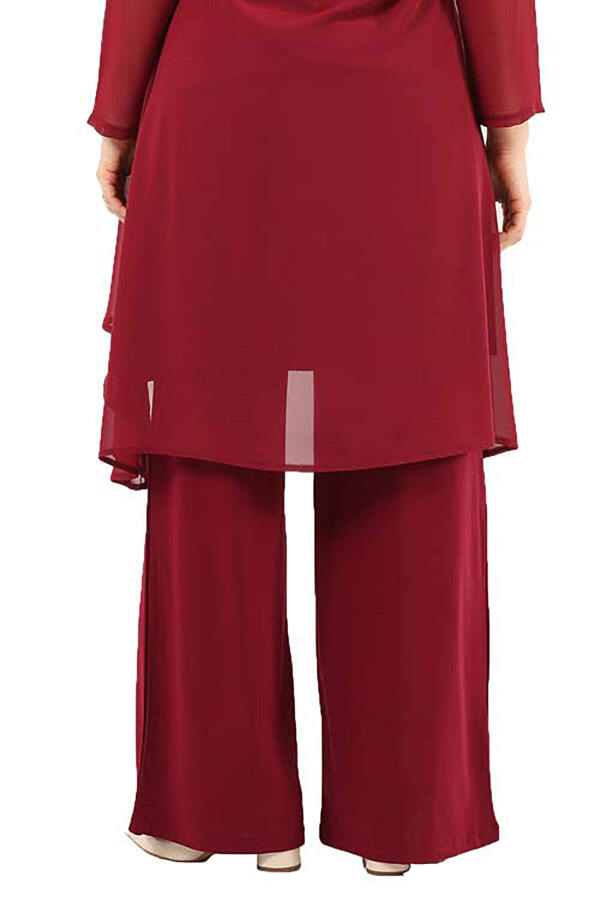 Plus Size Lycra Evening Dress Pants DD94P claret red - 2