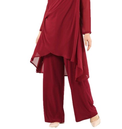 Plus Size Lycra Evening Dress Pants DD94P claret red - 1