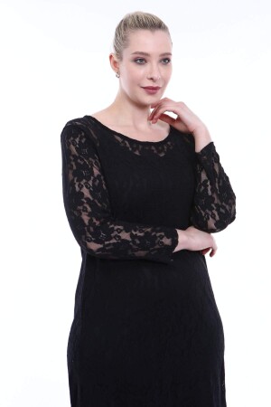 Large Size Lycra Lace Evening Dress KL15154 Black - 2