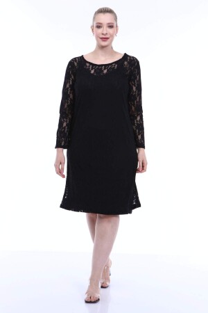 Large Size Lycra Lace Evening Dress KL15154 Black - 1