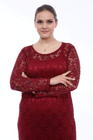 Large Size Lycra Lace Evening Dress KL15154 Claret Red - 4