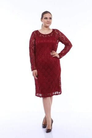 Large Size Lycra Lace Evening Dress KL15154 Claret Red - 5