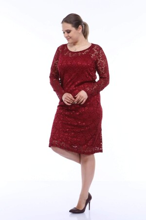 Large Size Lycra Lace Evening Dress KL15154 Claret Red - 2