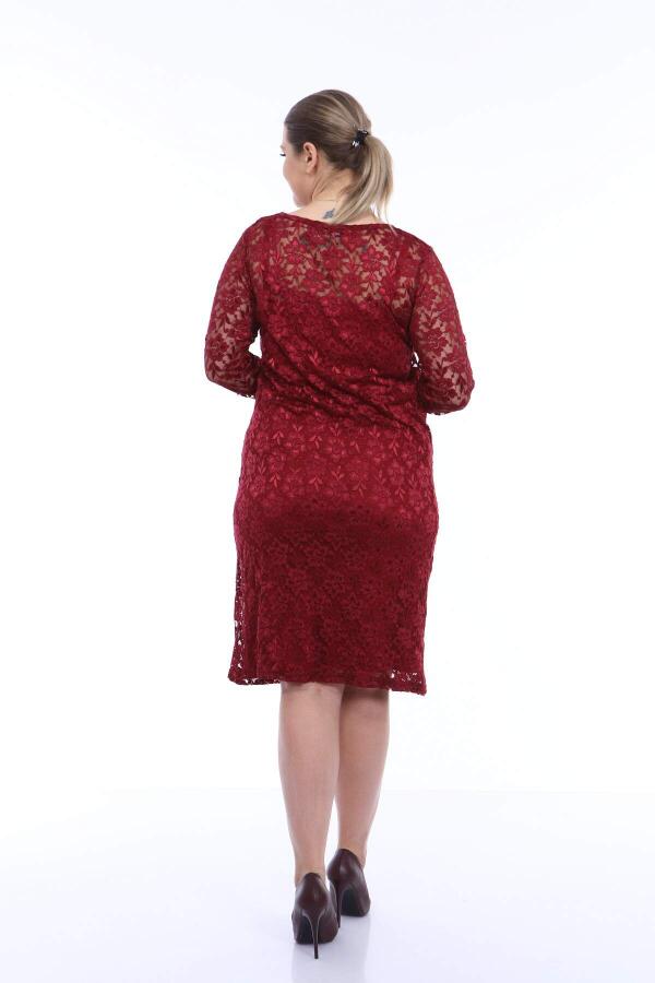 Large Size Lycra Lace Evening Dress KL15154 Claret Red - 7