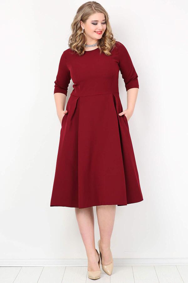 Plus Size Pockets Dress KL778 Burgundy - 1