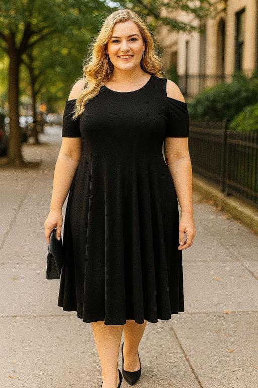 Plus Size Shoulder Ripped Lycra Mini Sanded Dress DD3800 Black - 1