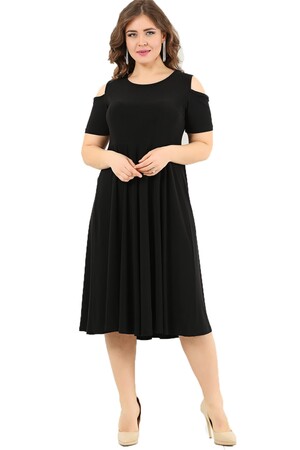 Plus Size Shoulder Ripped Lycra Mini Sanded Dress DD3800 Black - 1