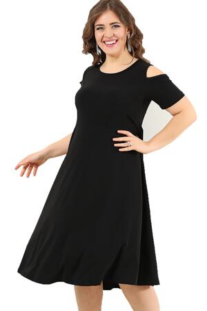 Plus Size Shoulder Ripped Lycra Mini Sanded Dress DD3800 Black - 2