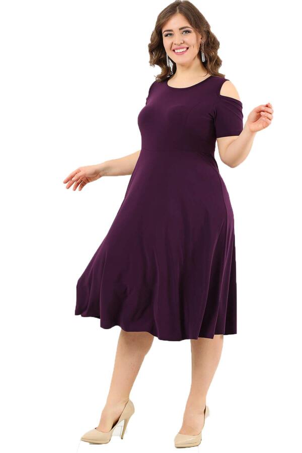 Plus Size Shoulder Ripped Lycra Mini Sanded Dress DD3800 purple - 2