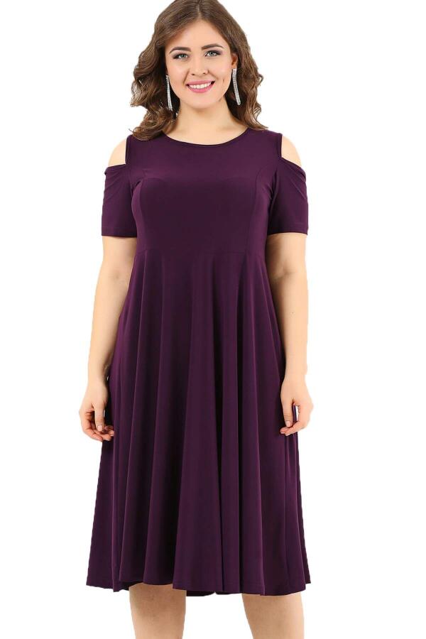 Plus Size Shoulder Ripped Lycra Mini Sanded Dress DD3800 purple - 1