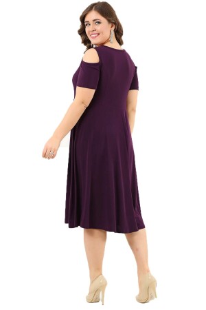 Plus Size Shoulder Ripped Lycra Mini Sanded Dress DD3800 purple - 4