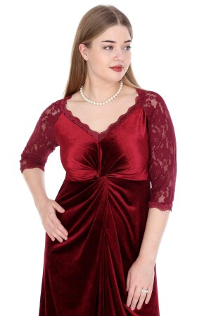 Plus Size Velvet Evening Dress KL8755K Claret Red - 2