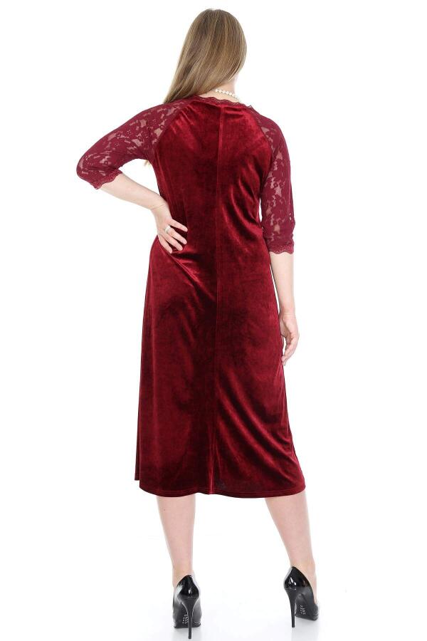 Plus Size Velvet Evening Dress KL8755K Claret Red - 5