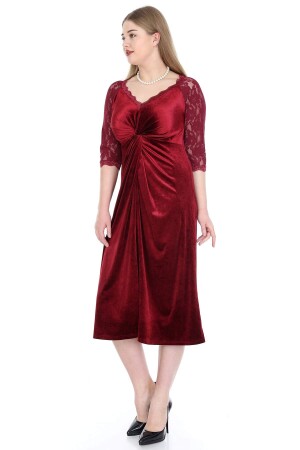 Plus Size Velvet Evening Dress KL8755K Claret Red - 4