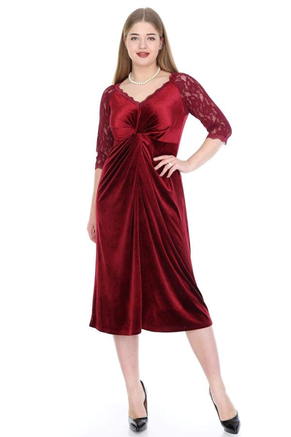 Plus Size Velvet Evening Dress KL8755K Claret Red - 1