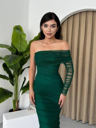 Polack Tek Omuz Tül Elbise - ANGELINO BuyukBedeniz