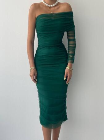 Polack Tek Omuz Tül Elbise - ANGELINO BuyukBedeniz (1)