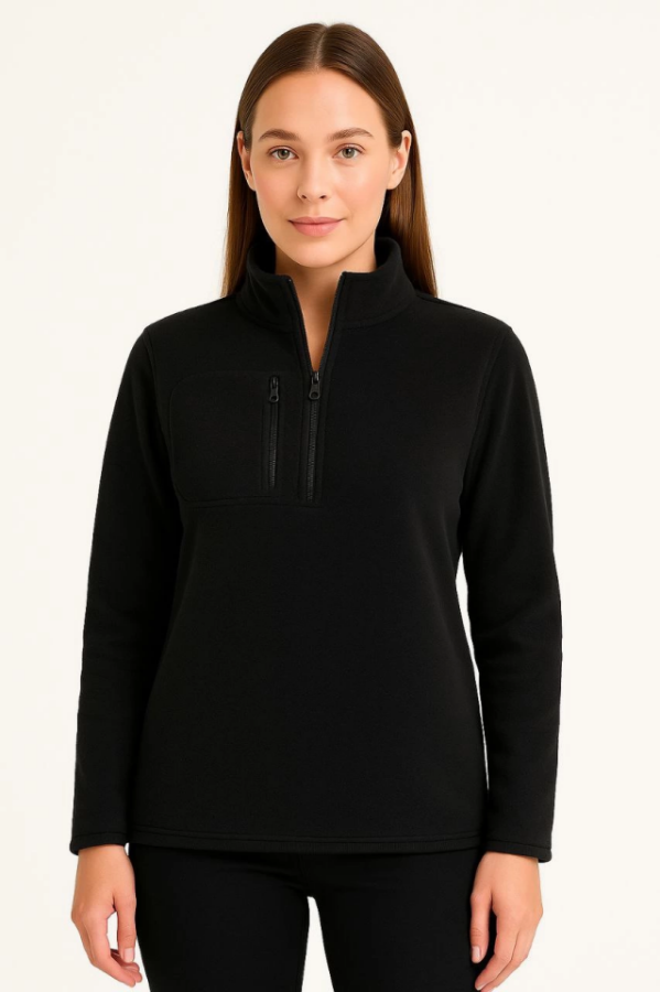 Polar Kazak – Dik Yaka, Yarım Fermuarlı, Fermuarlı Göğüs Cepli, Siyah Biyeli, Kışlık Rahat Regular Fit Günlük Model - Siyah - 4