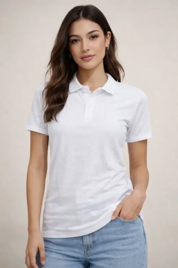 Polo Yaka Pike Kumaş Düğmeli Basic Tişört T-Shirt Günlük Rahat - Beyaz - 2