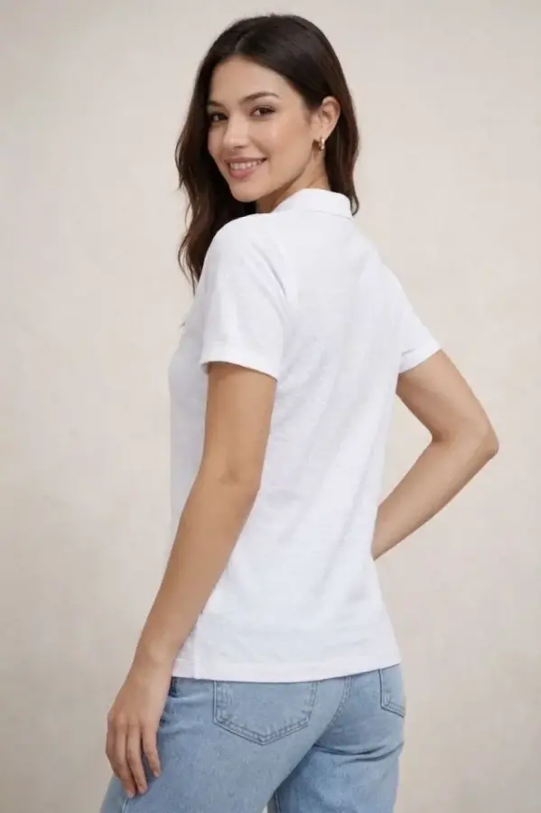 Polo Yaka Pike Kumaş Düğmeli Basic Tişört T-Shirt Günlük Rahat - Beyaz - 3