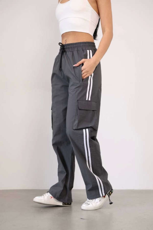 Praşut Kumaş Kargo Çeplı Baggy Esofman - Gri - 1