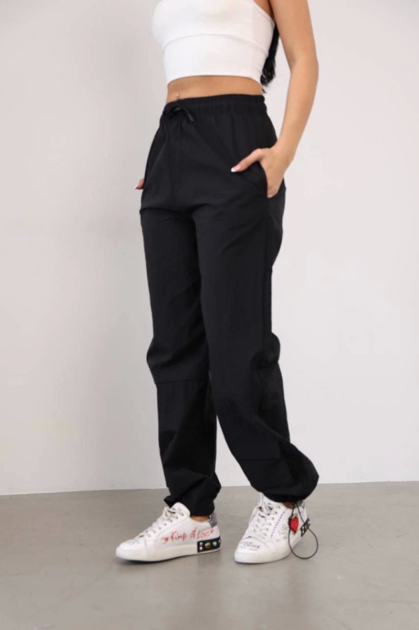 Praşut Kumaş Paça Cepli Baggy Eşofman - Siyah - 2