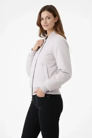 Premium Bomber Ceket Çıtçıt Kapamalı, Ribana Manşetli, Astarlı, Regular Fit Mont - Beyaz - 3