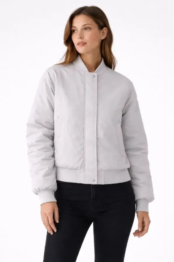 Premium Bomber Ceket Çıtçıt Kapamalı, Ribana Manşetli, Astarlı, Regular Fit Mont - Beyaz - 4