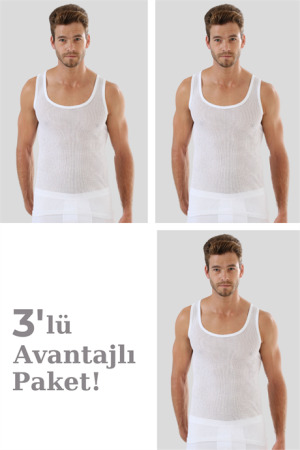 Premium Erkek Fileli Atlet Beyaz %100 Pamuk 3'lü Ekonomik Paket - 4