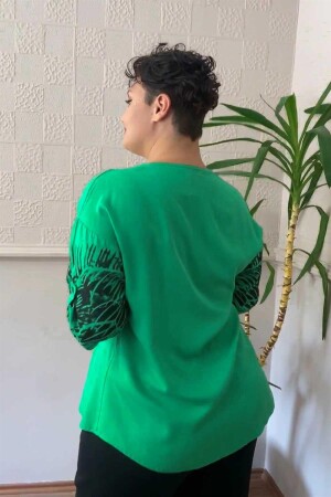 Printed Stone Detail Plus Size Shirt Blouse Green - 4