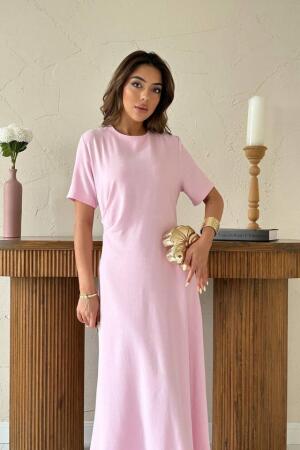 Pudra Pileli Bisiklet Yaka Elbise - ANGELINO BuyukBedeniz (1)