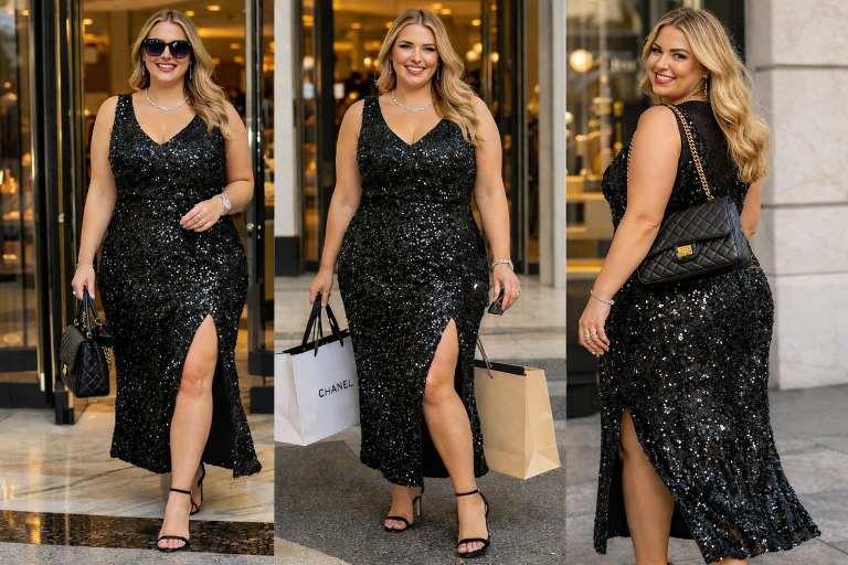 Pul Payet Büyük Beden Elbise Nd4016 Siyah - 4