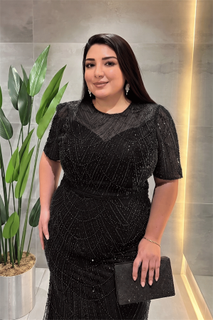 Pul Payet Kumaş Degaje Yaka Abiye Elbise - SİYAH - EİPOM (1)