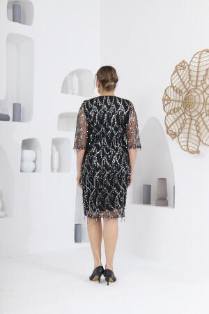 Pul Payet V Yaka Abiye Şifon Büyük Beden Elbise Siyah - 8