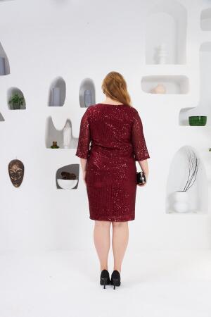 Pul Payetli Büyük Beden Abiye Elbise Bordo - 6