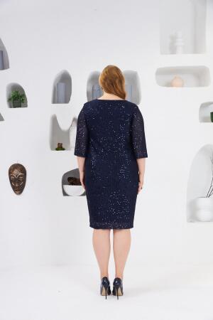 Pul Payetli Büyük Beden Abiye Elbise Lacivert - 6