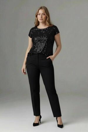 Pul Payetli Kısa Kol Büyük Beden Bluz - 3