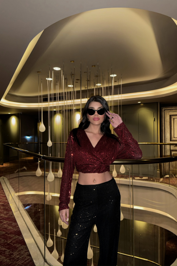 PULLU CROP KRUVAZE BLUZ - Bordo - 1