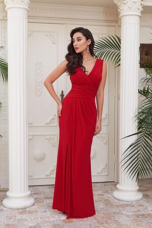 Red Sandy Slit Long Evening Dress - 2