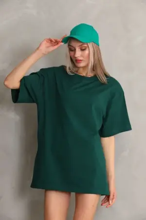 Regular Fit Tişört Bisiklet Yaka Yazlık Kısa Kol Basıc T-Shirt - Yeşil - 3