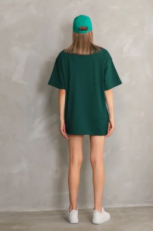 Regular Fit Tişört Bisiklet Yaka Yazlık Kısa Kol Basıc T-Shirt - Yeşil - 4