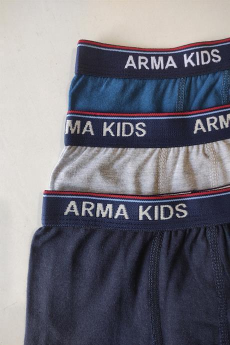 Renkli Erkek Çocuk Düz Boxer 3'lü Paket Pamuklu Likralı - 3