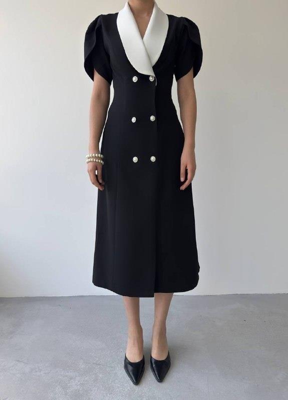 Reta Düğme Detaylı Elbise - 2