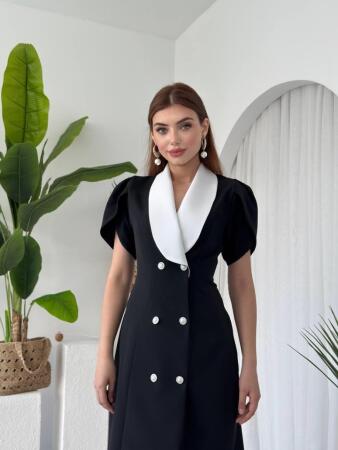 Reta Düğme Detaylı Elbise - 3