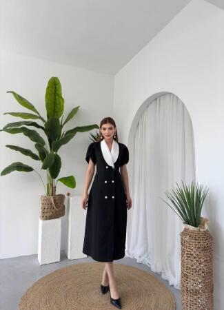 Reta Düğme Detaylı Elbise - 4