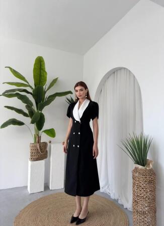 Reta Düğme Detaylı Elbise - 6