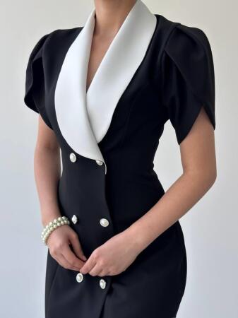 Reta Düğme Detaylı Elbise - 7