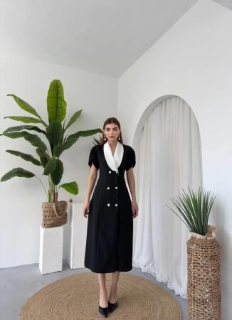 Reta Düğme Detaylı Elbise - 8